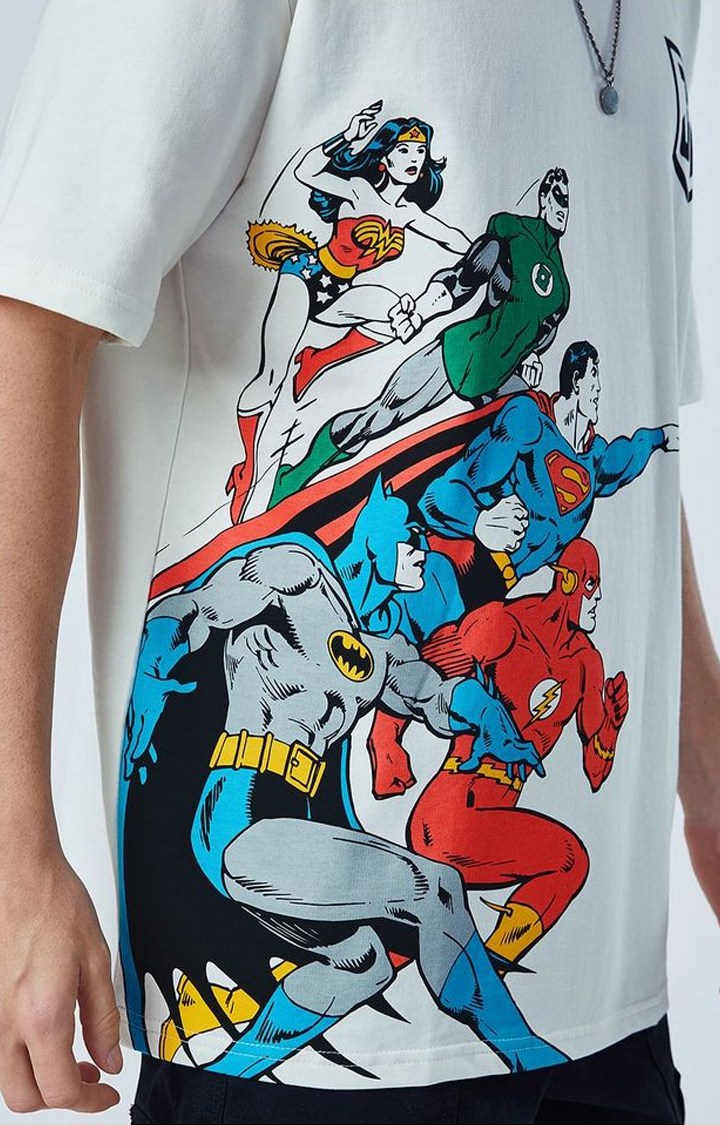 Men's DC: Justice League White Printed Oversized T-Shirt