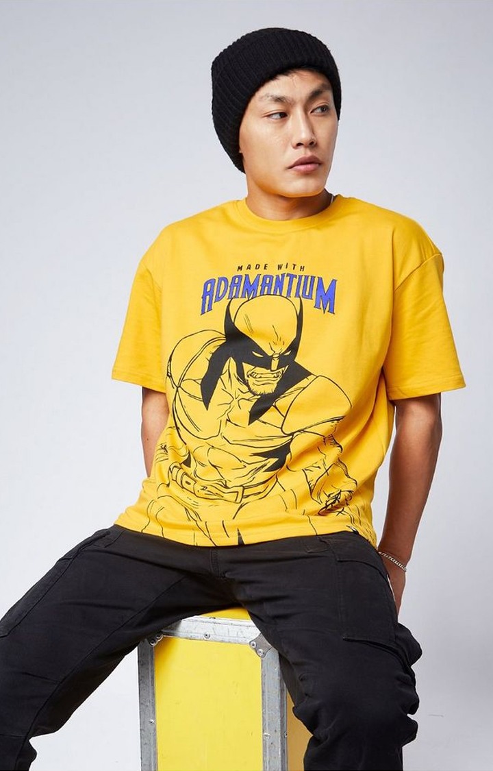 Men's Marvel: Made with Adamantium Yellow Printed Oversized T-Shirt
