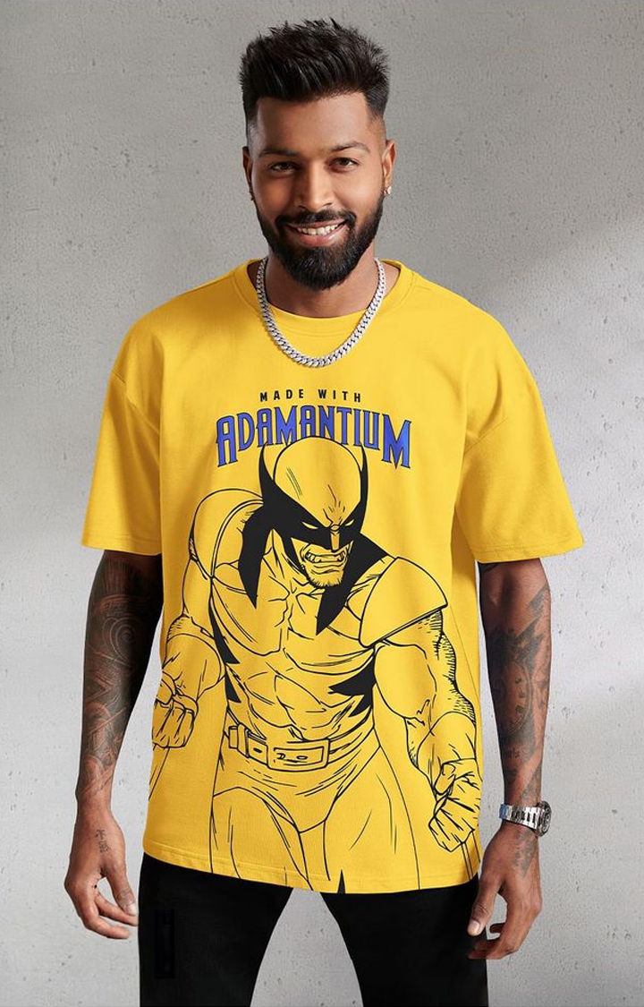 Men's Marvel: Made with Adamantium Yellow Printed Oversized T-Shirt