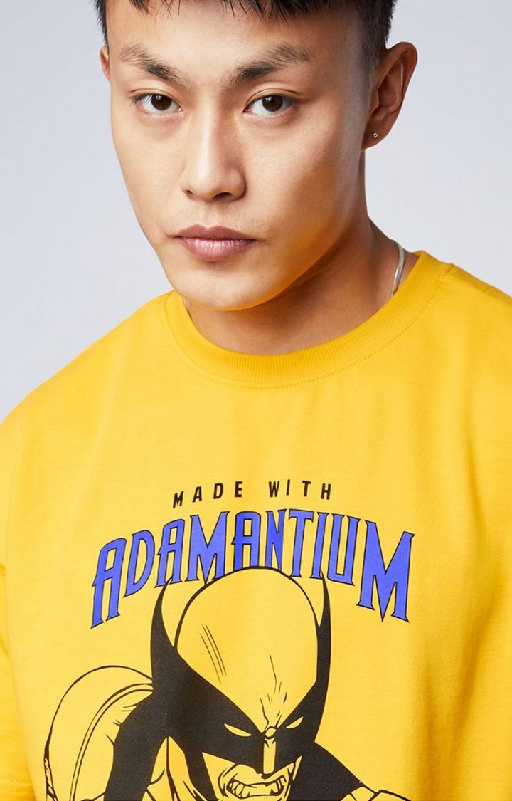 Men's Marvel: Made with Adamantium Yellow Printed Oversized T-Shirt