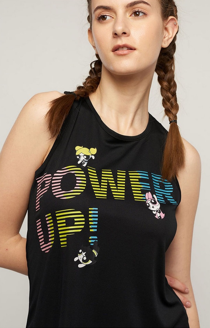 Women's TSS Active: Power Up Black Printed Tank Top