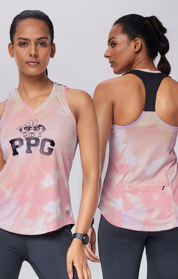 Women's Powerpuff Girls: Pink Racer Pink Tie Dye Printed Tank Top