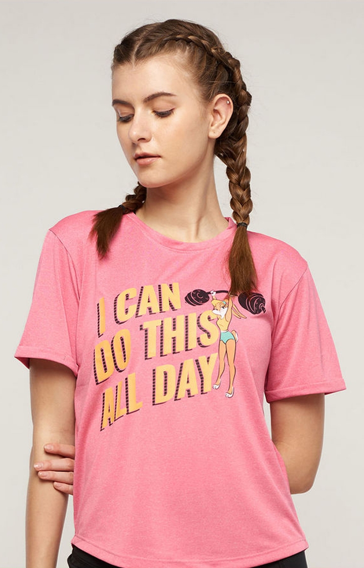 The Souled Store | Women's TSS Active Pink Printed Regular T-Shirt