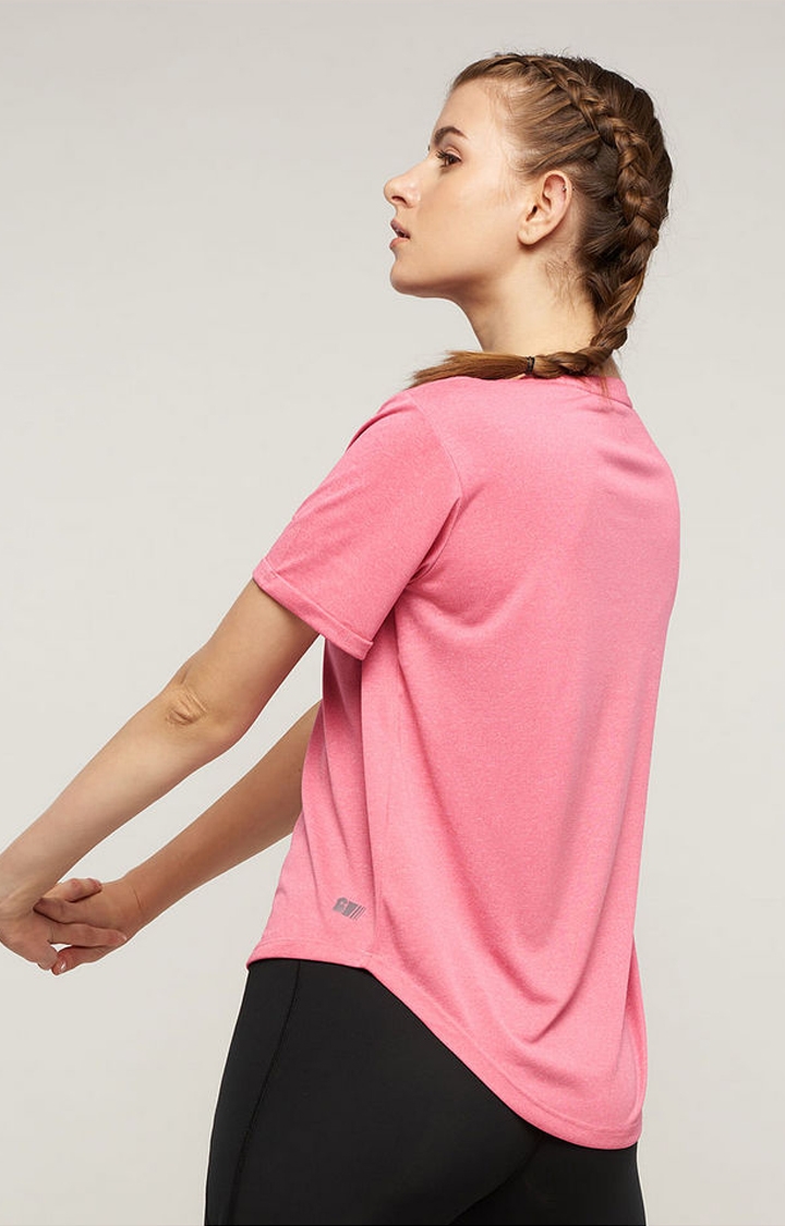 Women's TSS Active Pink Printed Regular T-Shirt