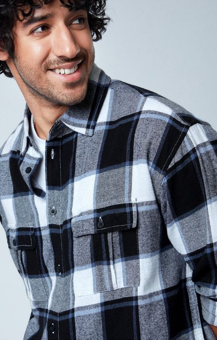 Men's Grey & White Checked Casual Shirt