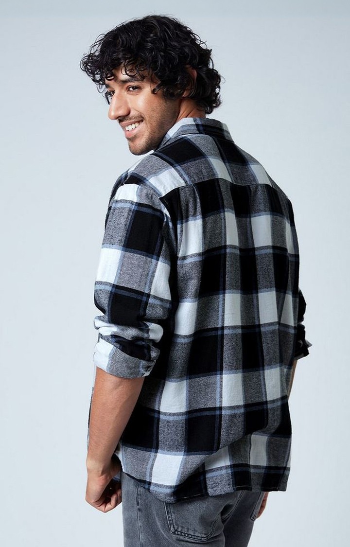 Men's Grey & White Checked Casual Shirt