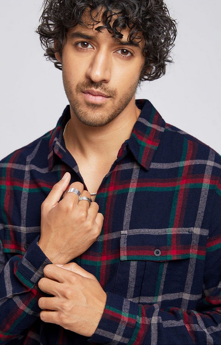 Men's Blue Checked Casual Shirt