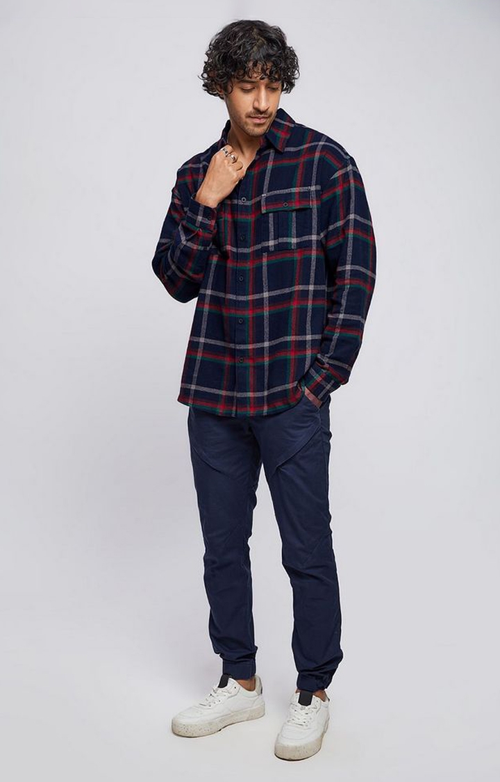 Men's Blue Checked Casual Shirt