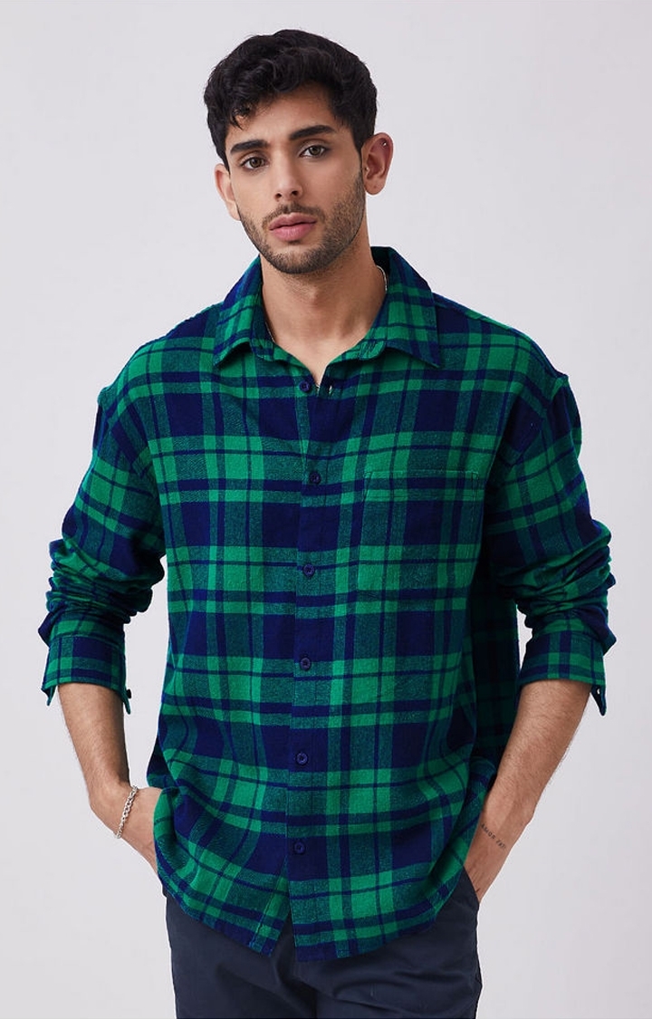 The Souled Store | Men's Green Checked Oversized Shirt