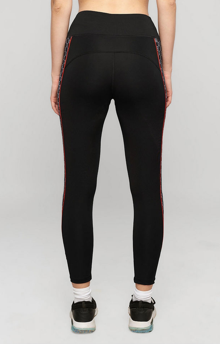 Women's  Black Polyester Solid Tights