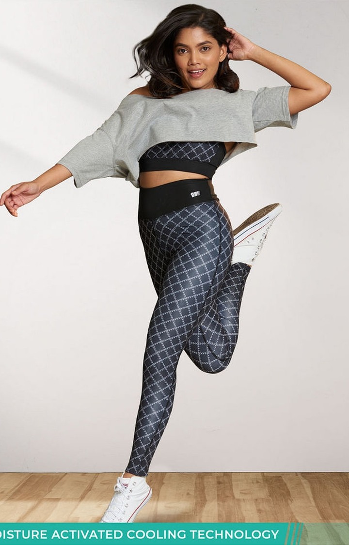 Women's  Black Polyester Printed Tights