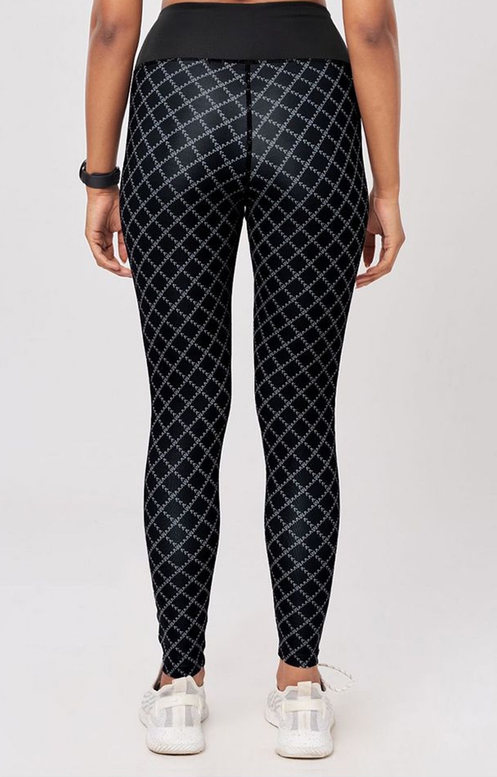 Women's  Black Polyester Printed Tights