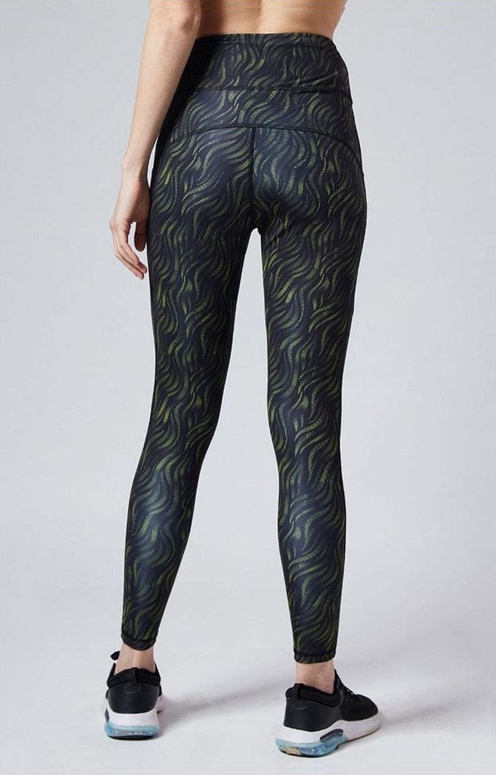 Women's  Black Polyester Printed Tights