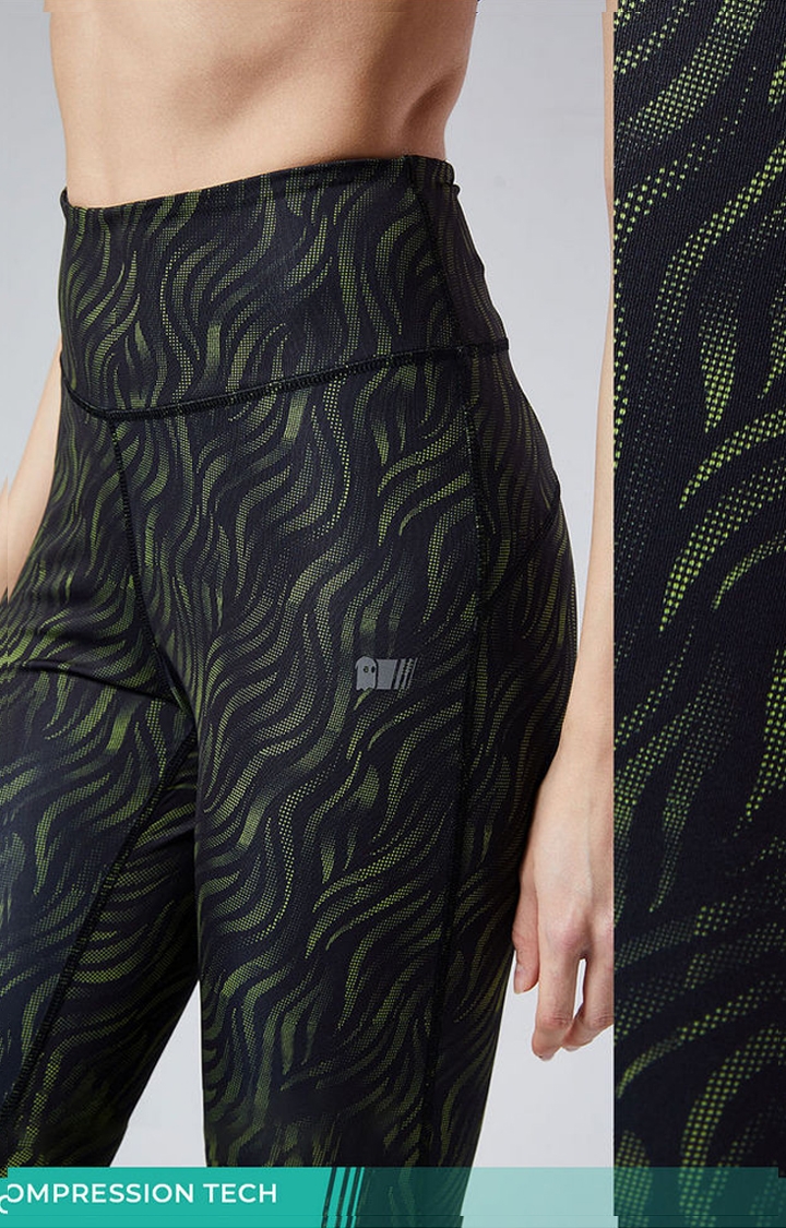 Women's  Black Polyester Printed Tights