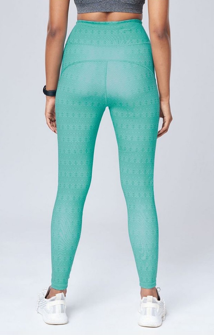 Women's  Aqua Blue Polyester Printed Tights