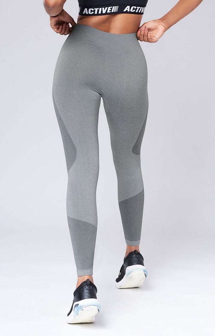 Women's  Grey Nylon Colourblocked Tights