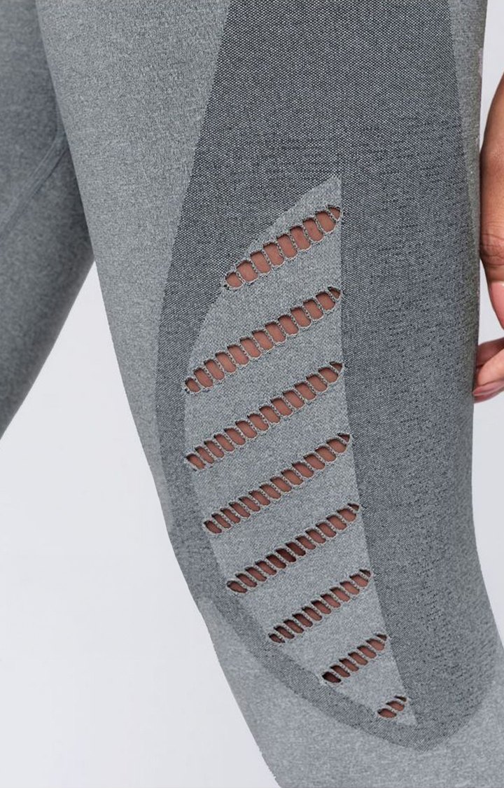 Women's  Grey Nylon Colourblocked Tights