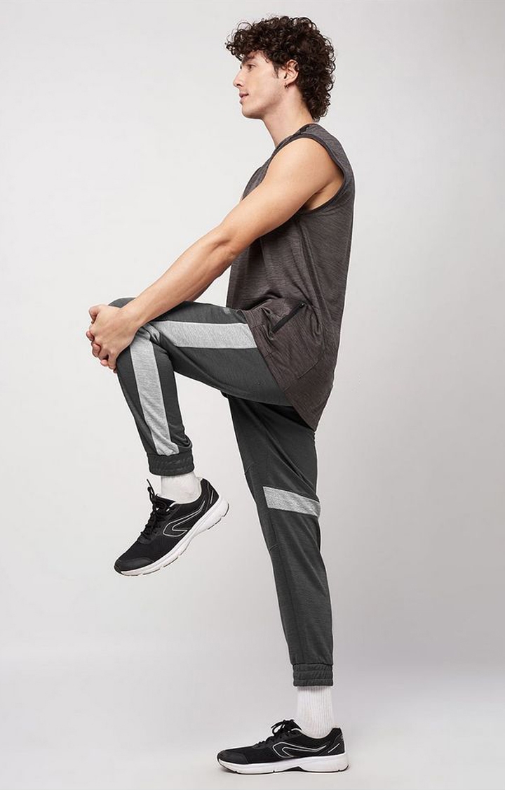 Men's  Dark Grey Polyester Solid Activewear Joggers