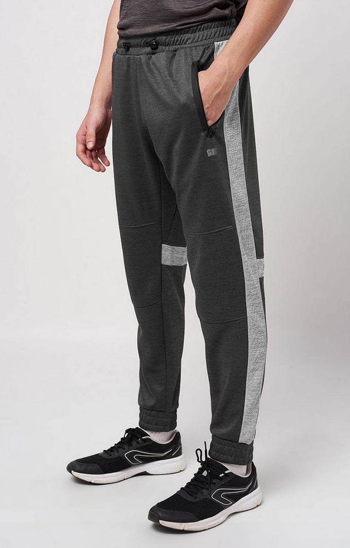 Men's  Dark Grey Polyester Solid Activewear Joggers