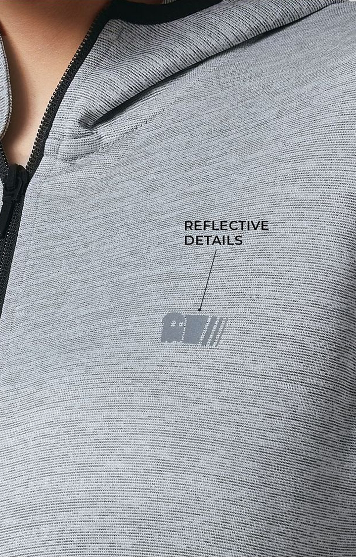 Women's Grey Melange Textured Activewear Jacket