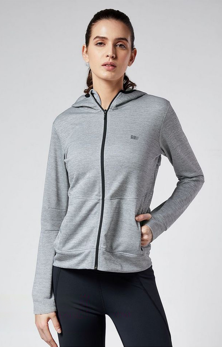 The Souled Store | Women's Grey Melange Textured Activewear Jacket