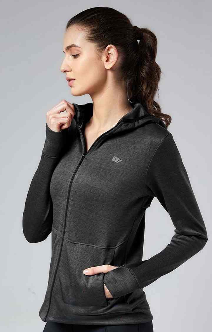 The Souled Store | Women's TSS Active: Awesome Anthra Grey Melange Textured Activewear Jacket