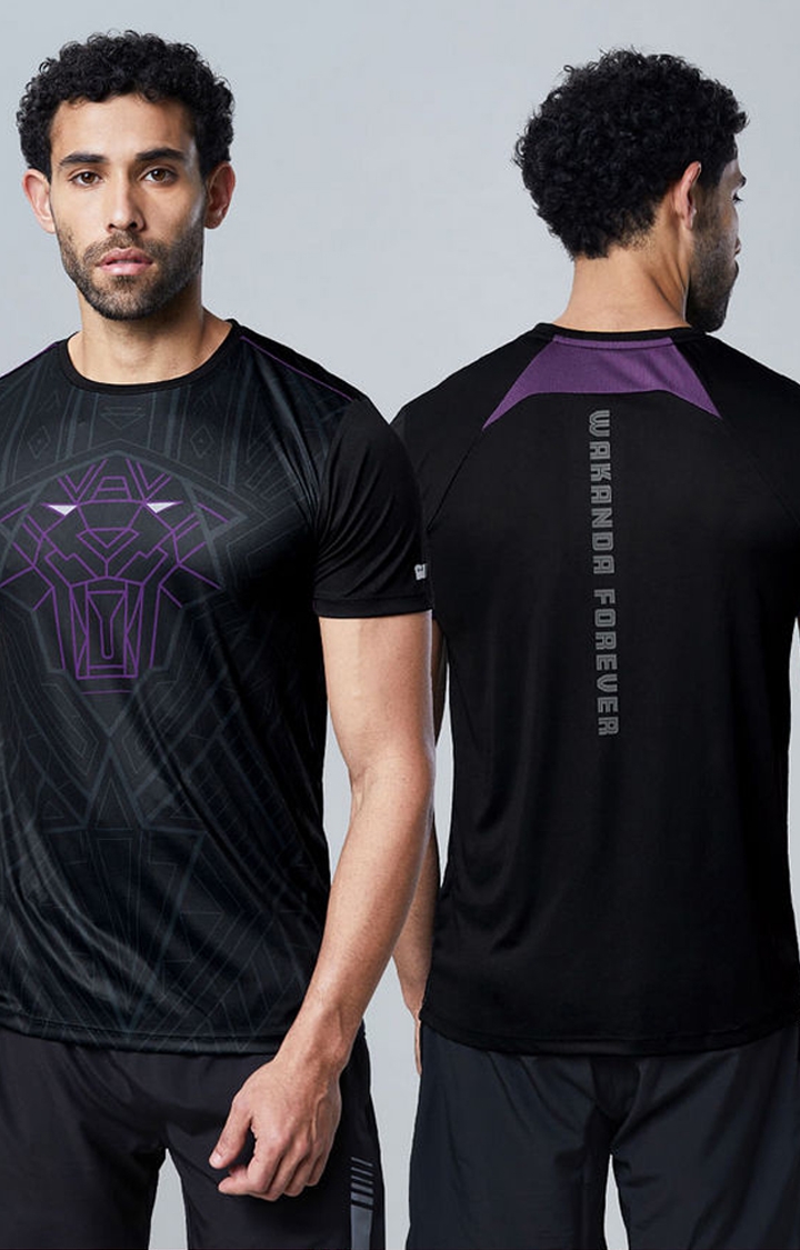 Men's Black Panther: Sprint Black Printed Activewear T-Shirt