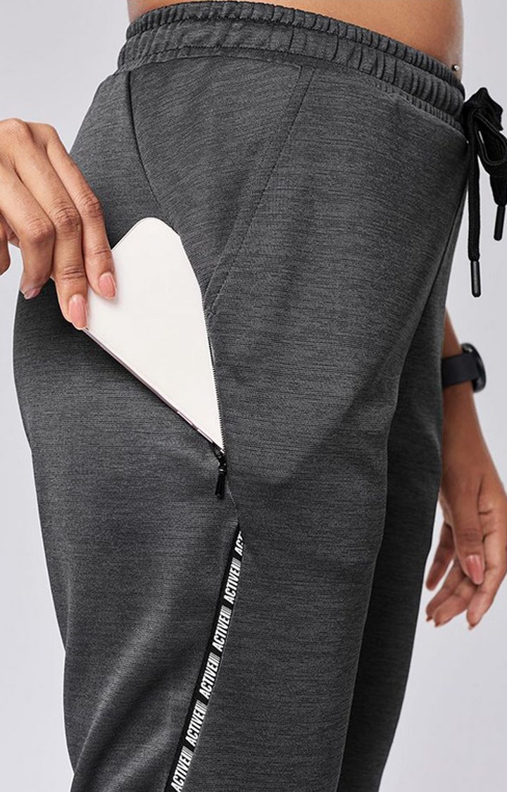 Women's  Dark Grey Polyester Solid Activewear Joggers