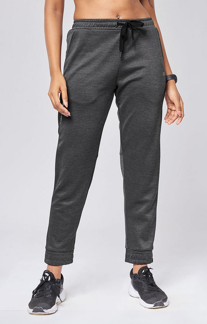 Women's  Dark Grey Polyester Solid Activewear Joggers
