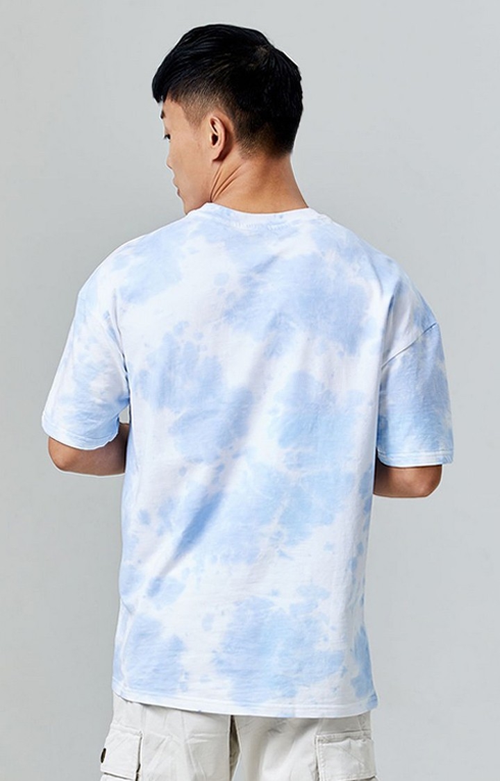 Men's Wanderlust Blue Tie Dye Printed Oversized T-Shirt