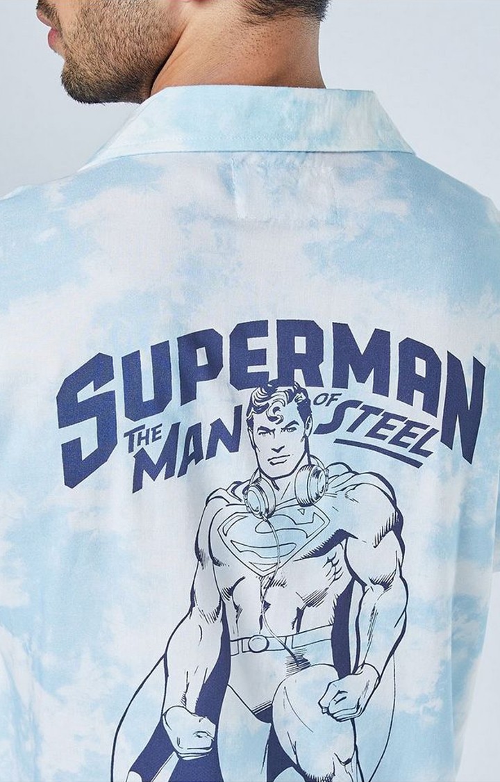 Men's Superman: Go Hawai Blue Tie Dye Printed Casual Shirt