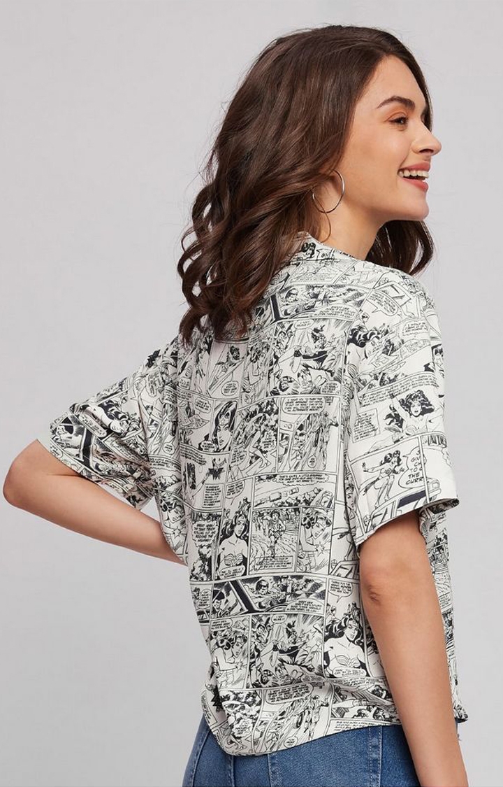 Women's Wonder Woman: Holiday Off White Printed Casual Shirt