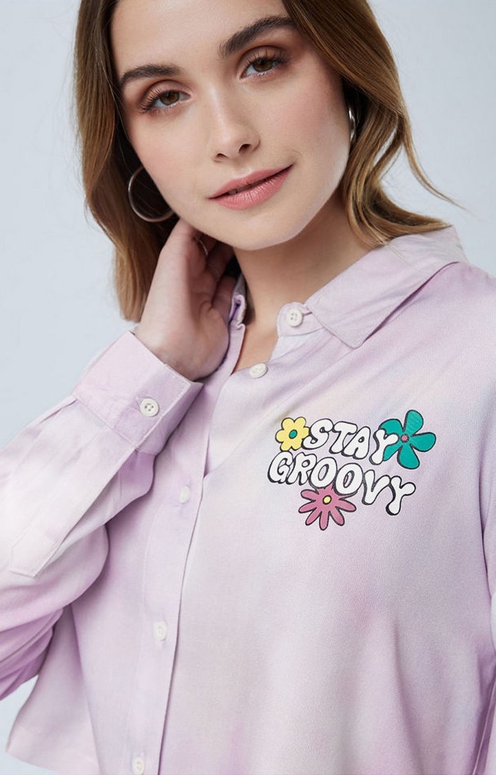 Women's Stay Groovy Purple Printed Crop Shirt
