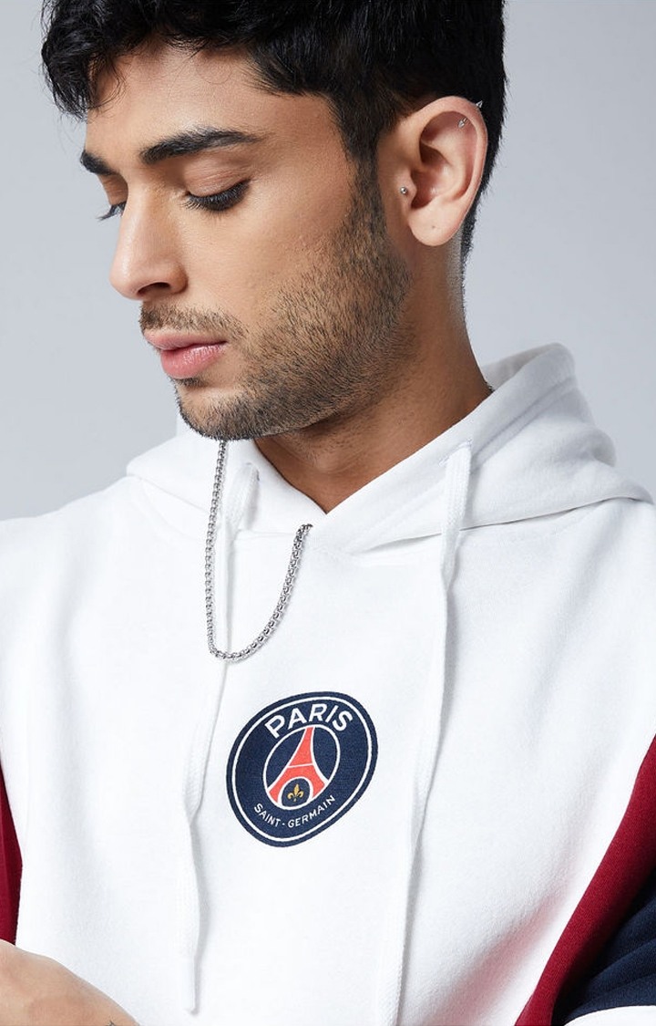 Men's PSG: Logo White Colourblock Hoodies