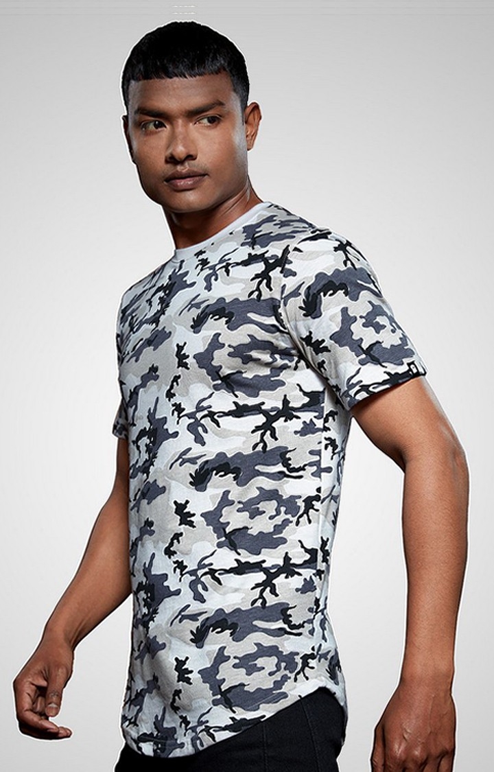 Men's Grey Camouflage Printed Regular T-Shirt
