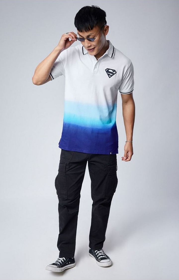 Men's Superman: Logo (Ombre) White Colourblock Polo T-Shirts