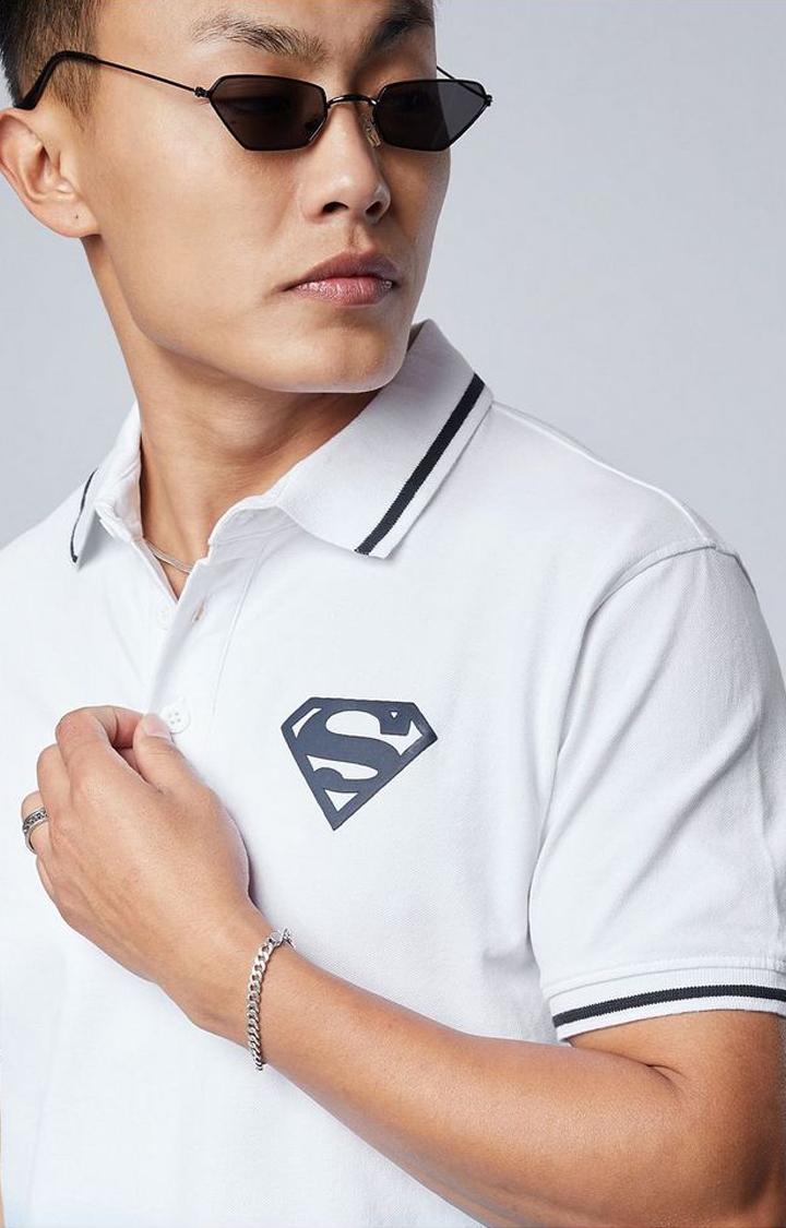 Men's Superman: Logo (Ombre) White Colourblock Polo T-Shirts