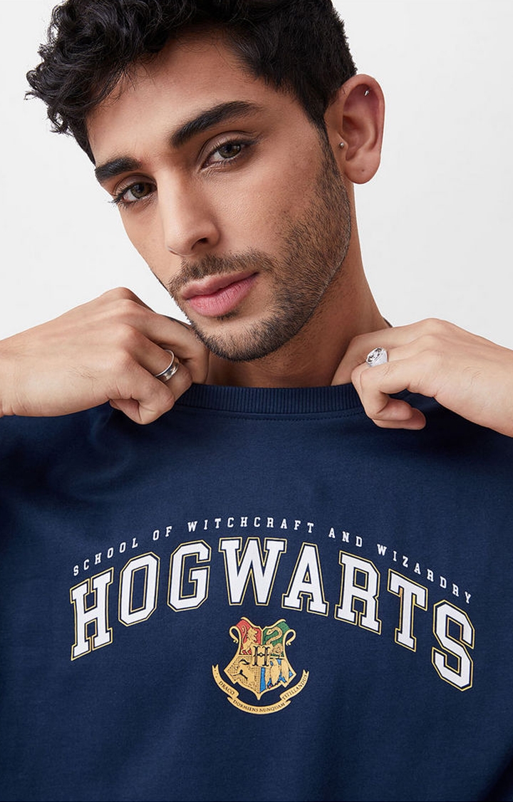 Men's Harry Potter: Nice Blue Typographic Printed Oversized T-Shirt