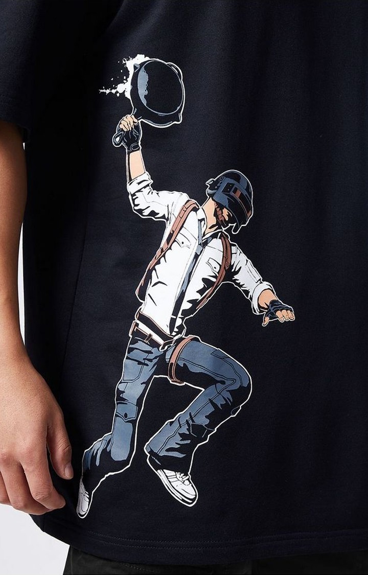 Men's BGMI: Pan Fight Black Printed Oversized T-Shirt
