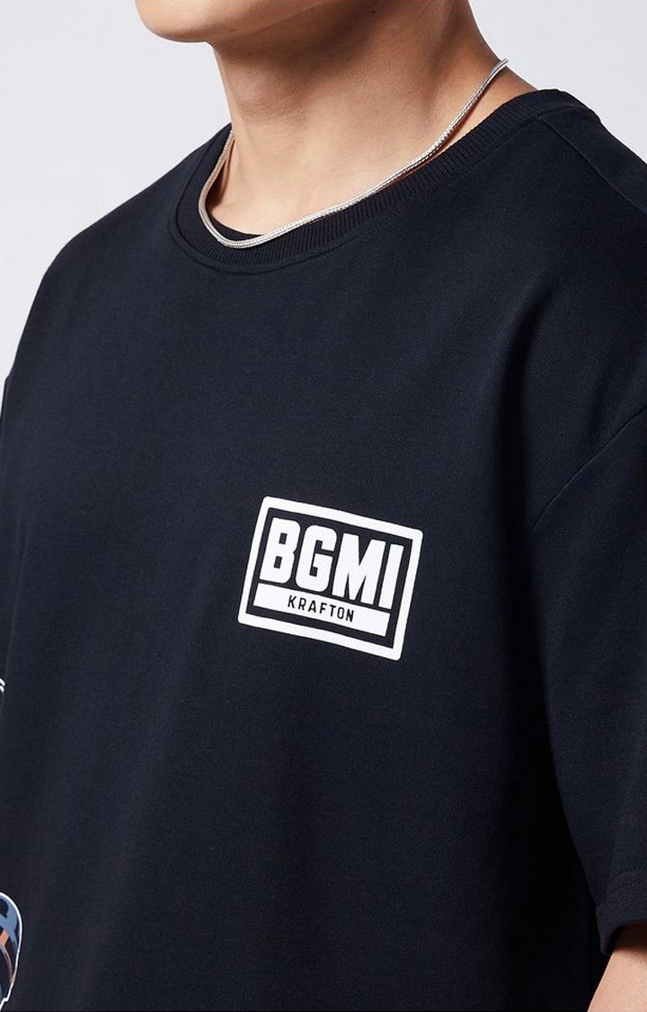 Men's BGMI: Pan Fight Black Printed Oversized T-Shirt