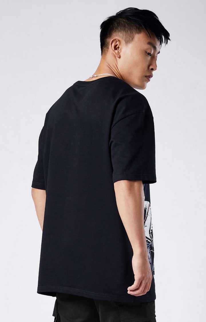 Men's BGMI: Pan Fight Black Printed Oversized T-Shirt