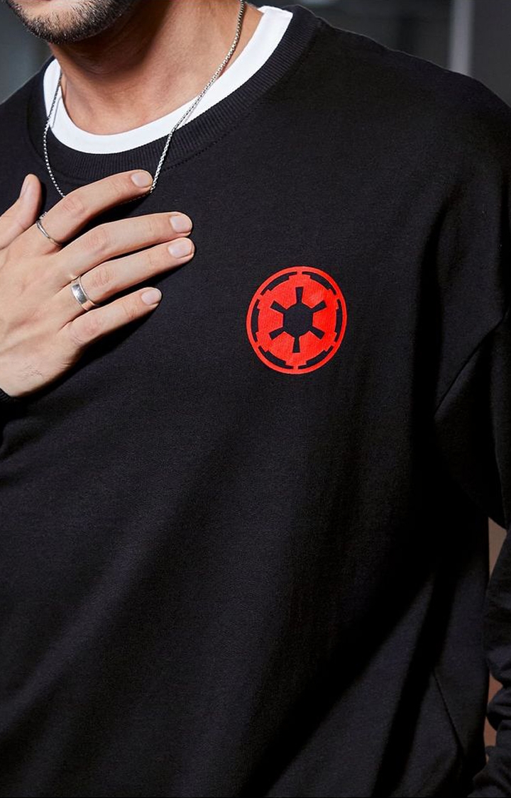 Men's Star Wars: Black Empire Black Printed Oversized T-Shirt