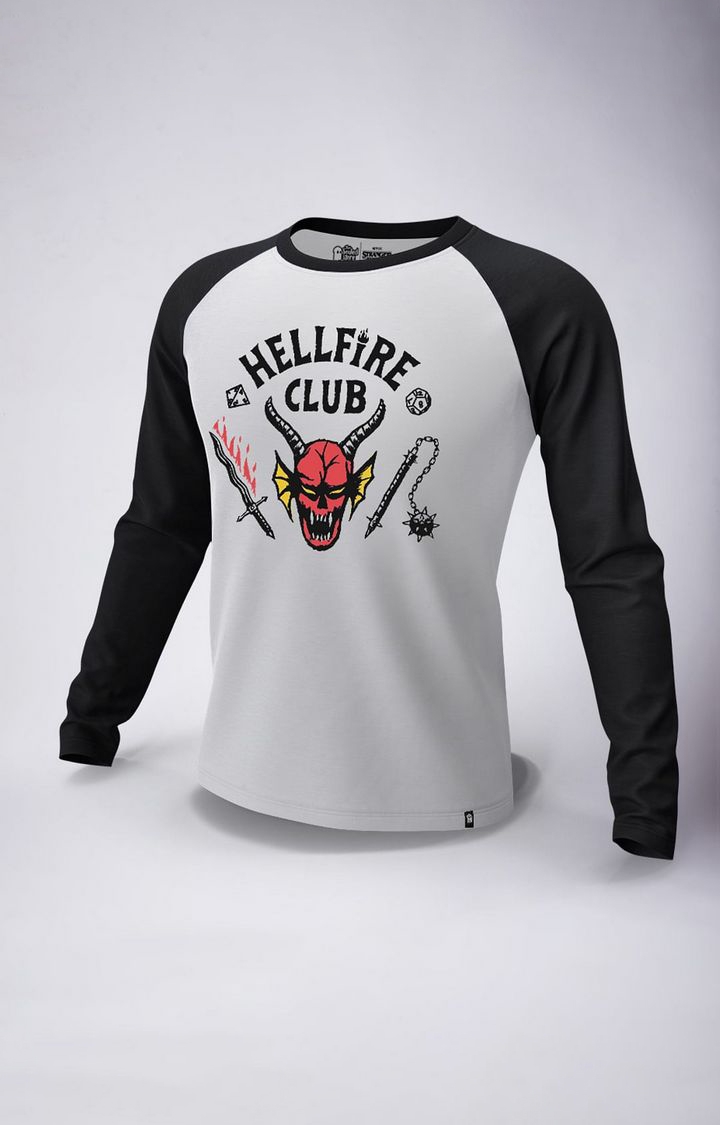 Men's Stranger Things: The Hellfire Club White & Black Printed Regular T-Shirt