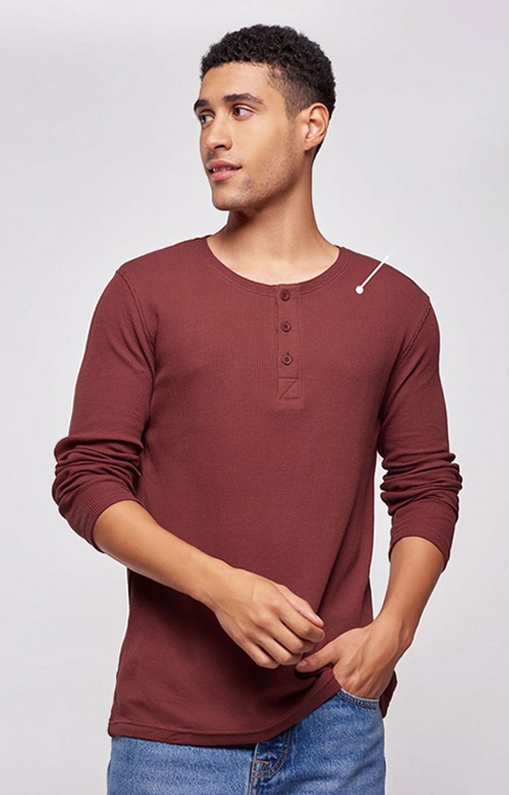 Men's Brown Solid Regular T-Shirt