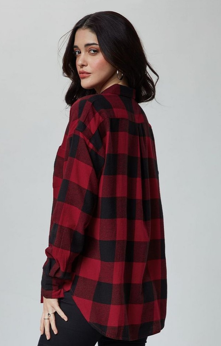 Women's Red Checked Oversized Shirt