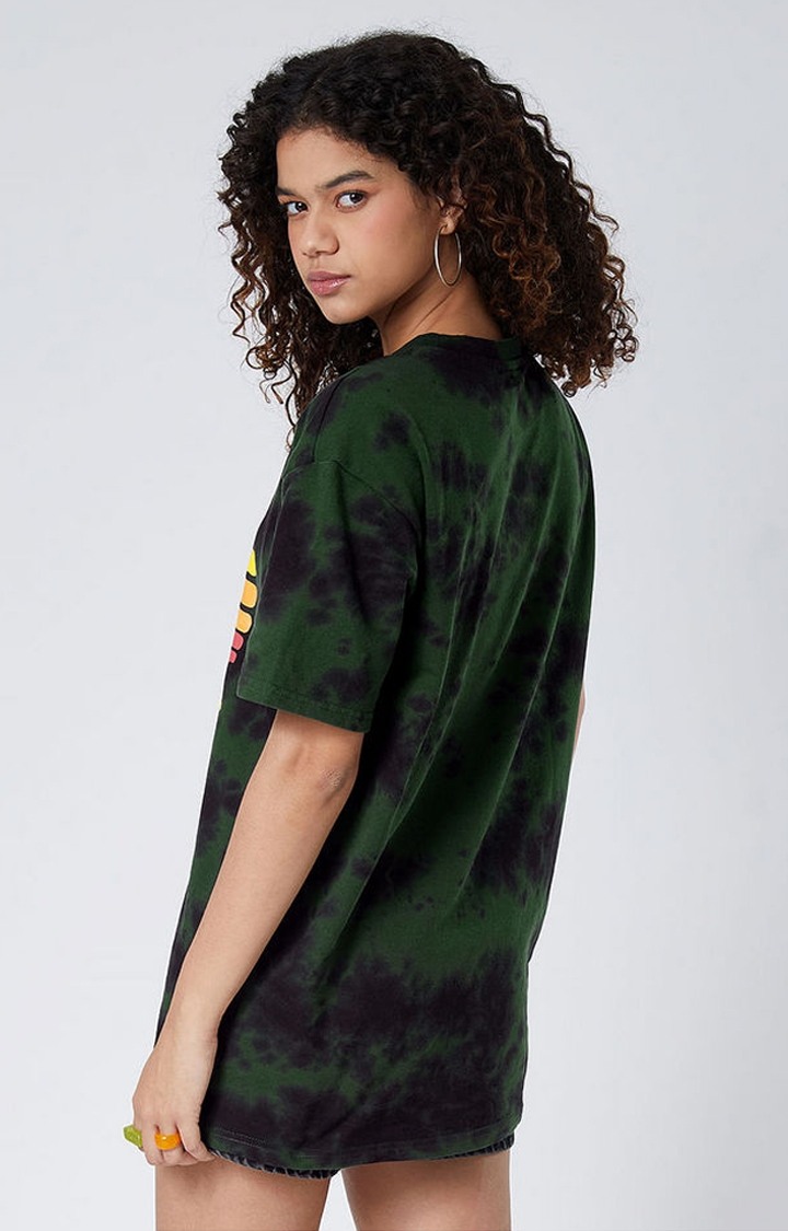 Women's The Lion King: Hakuna Matata Green Tie Dye Printed Oversized T-Shirt