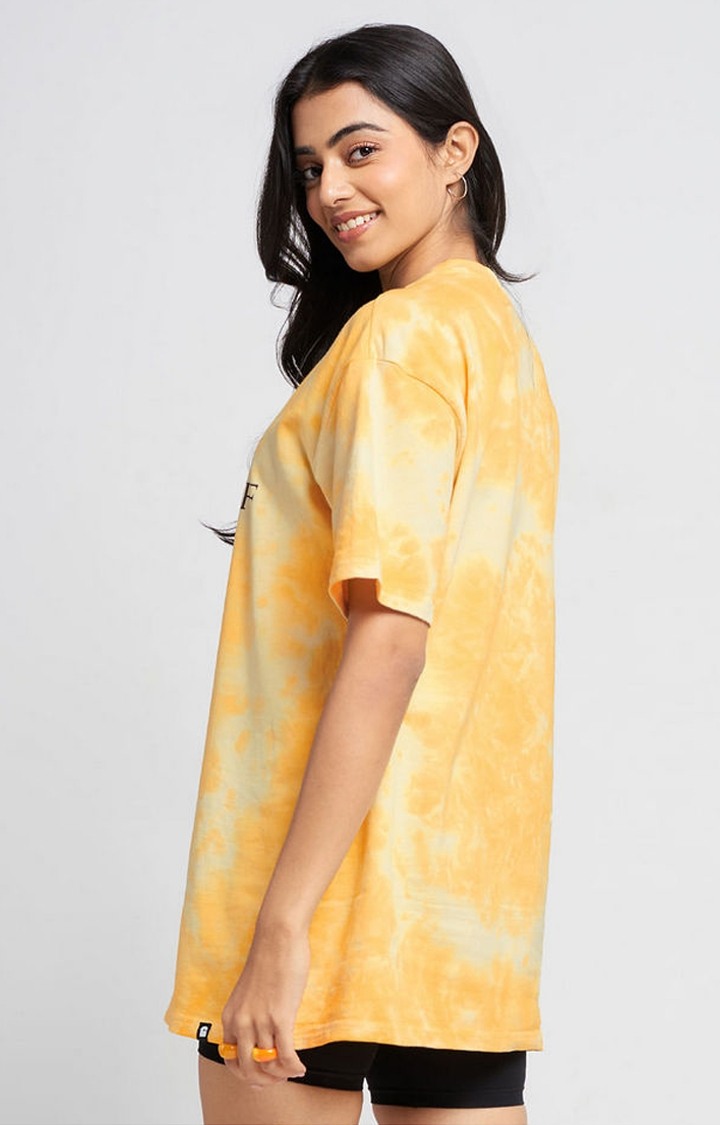 Women's Harry Potter: House Hufflepuff Yellow Tie Dye Printed Oversized T-Shirt