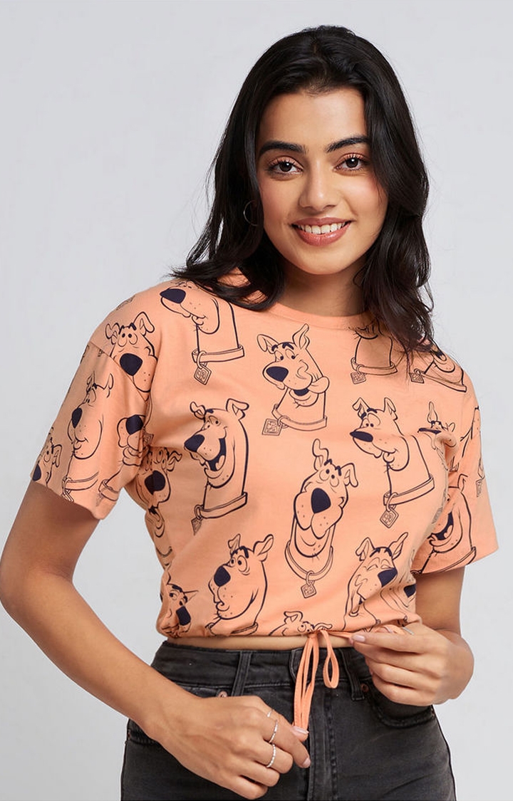 Women's Scooby Doo: Smug Scooby Pink Printed Crop Top