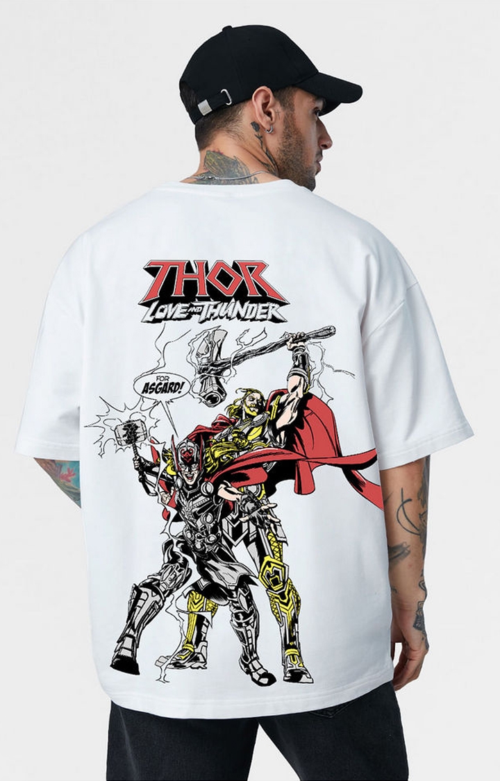Men's Thor: Hammer White Printed Oversized T-Shirt