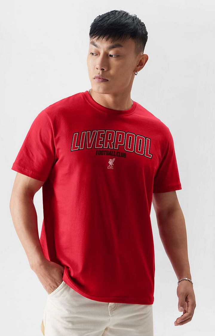 Men's LFC: Roaring Red Typographic Printed Regular T-Shirt